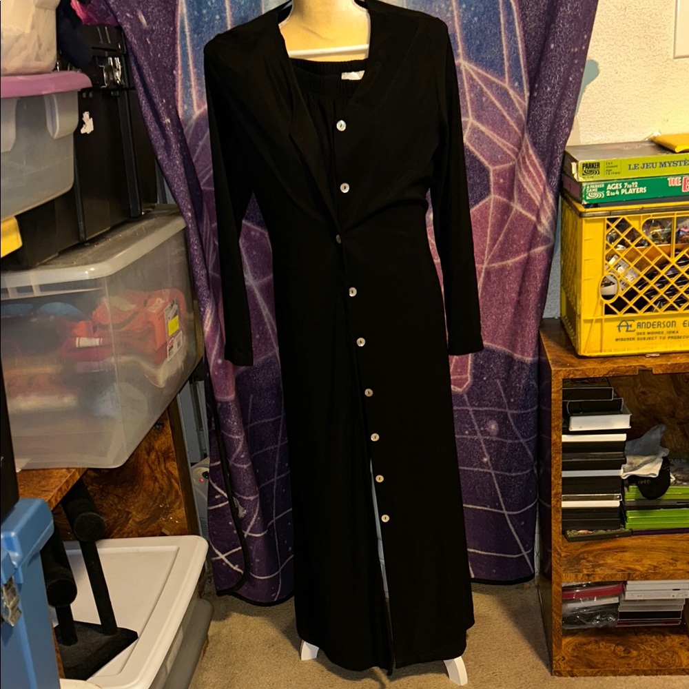 HP🎊🎊Elegant Black Button-Down Duster and Pant set